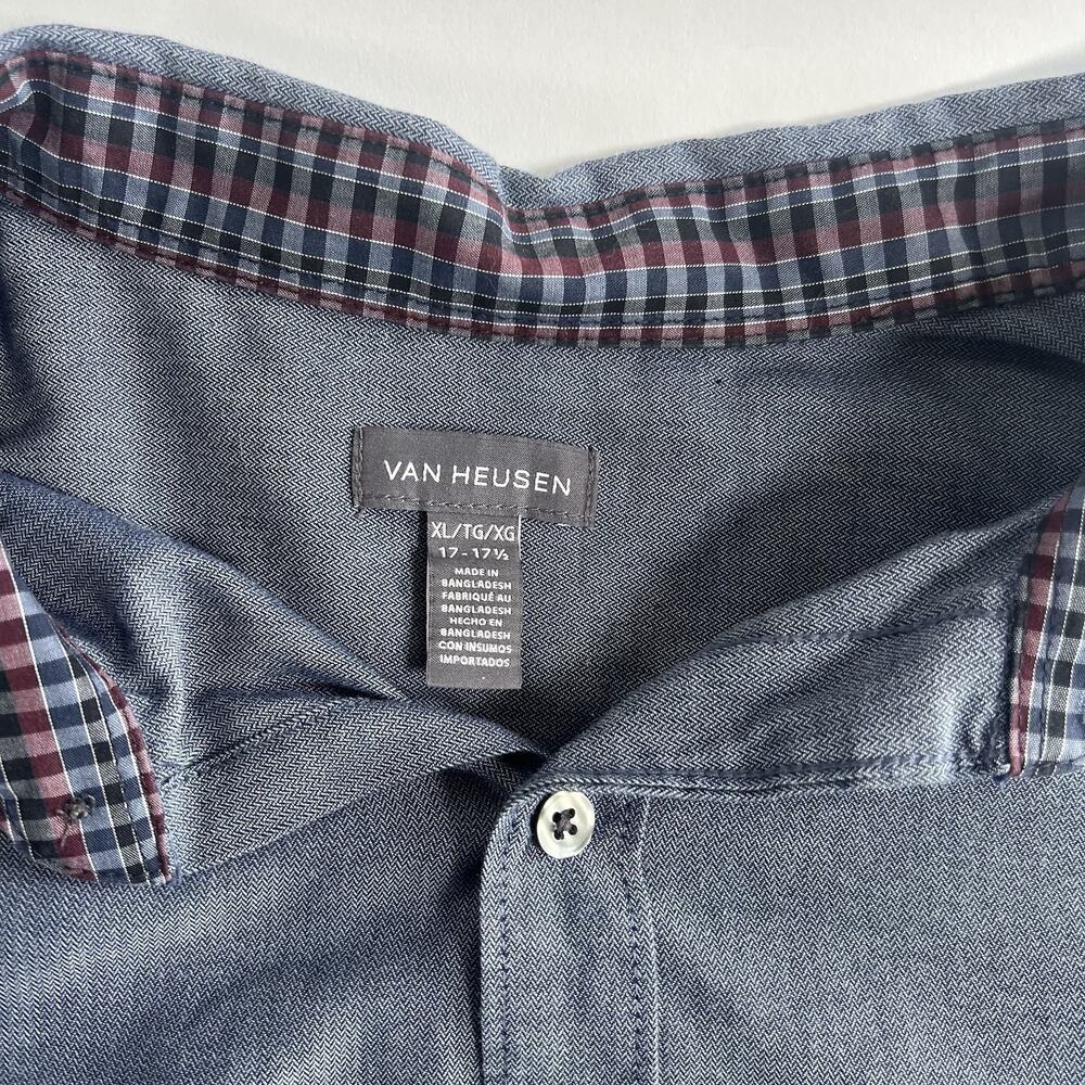 Van Heusen Men's Blue Solid Woven Button-Up Shirt Long Sleeve Pockets XL - Picture 7 of 8